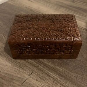 Hand Carved Flower Pattern Wooden Box